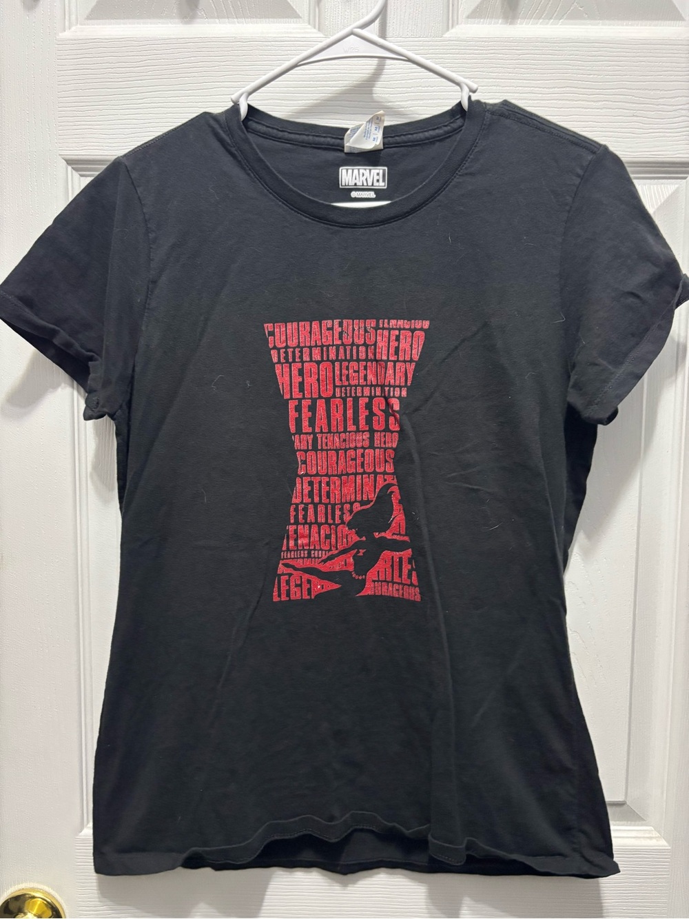 Marvel Women's Black Short Sleeve Tee with Red Graphic